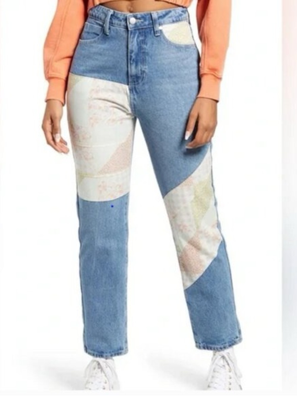 BP Women's Blue Multi Quilt Patchwork Tapered Jeans Size 29 Boho Cottagecore